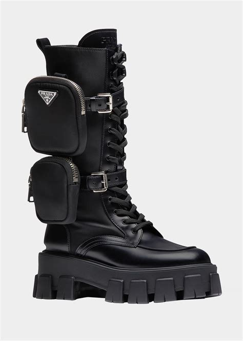 tall black prada boots|prada combat boots with pouches.